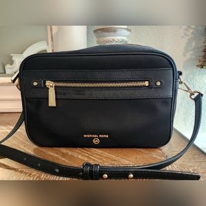 Michael Kors Nylon Jet Set Charm Crossbody Black and Gold Purse
